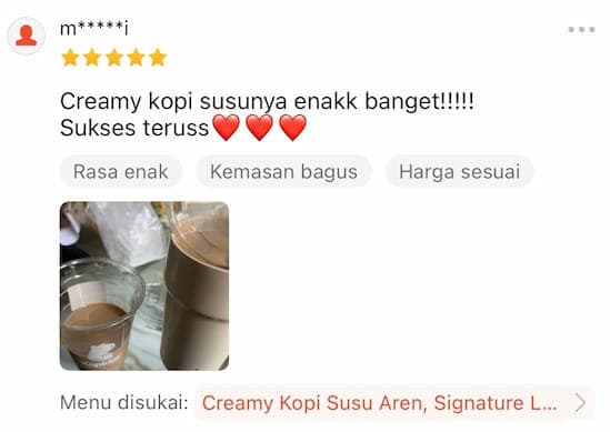 Ulasan pelanggan tentang Creamy Kopi Susu Aren Kopiday