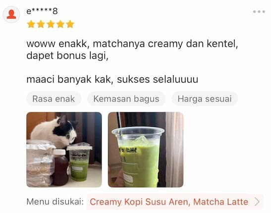 Ulasan pelanggan tentang Matcha Latte Kopiday